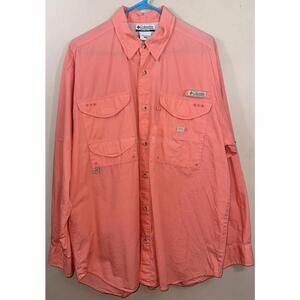Columbia PFG Fishing Shirt Men’s Sz Med Pink Long Sleeve Vented Button Up EUC￼